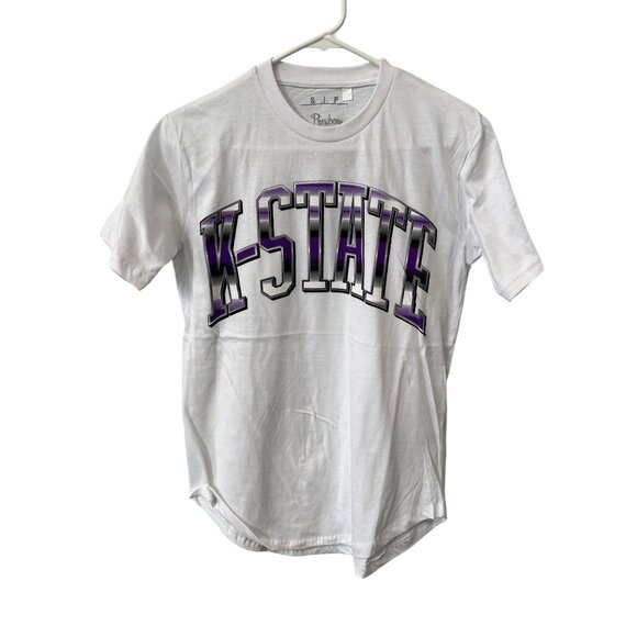 Pressbox K State Crewneck Short Sleeve T Shirt Size S White Purple Essential NEW - Picture 1 of 6